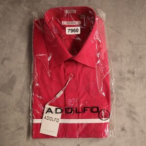 Adolfo Shirt Mens XL 17-17.5 - 34/35 Red Button Up Long Sleeve Casual Dress